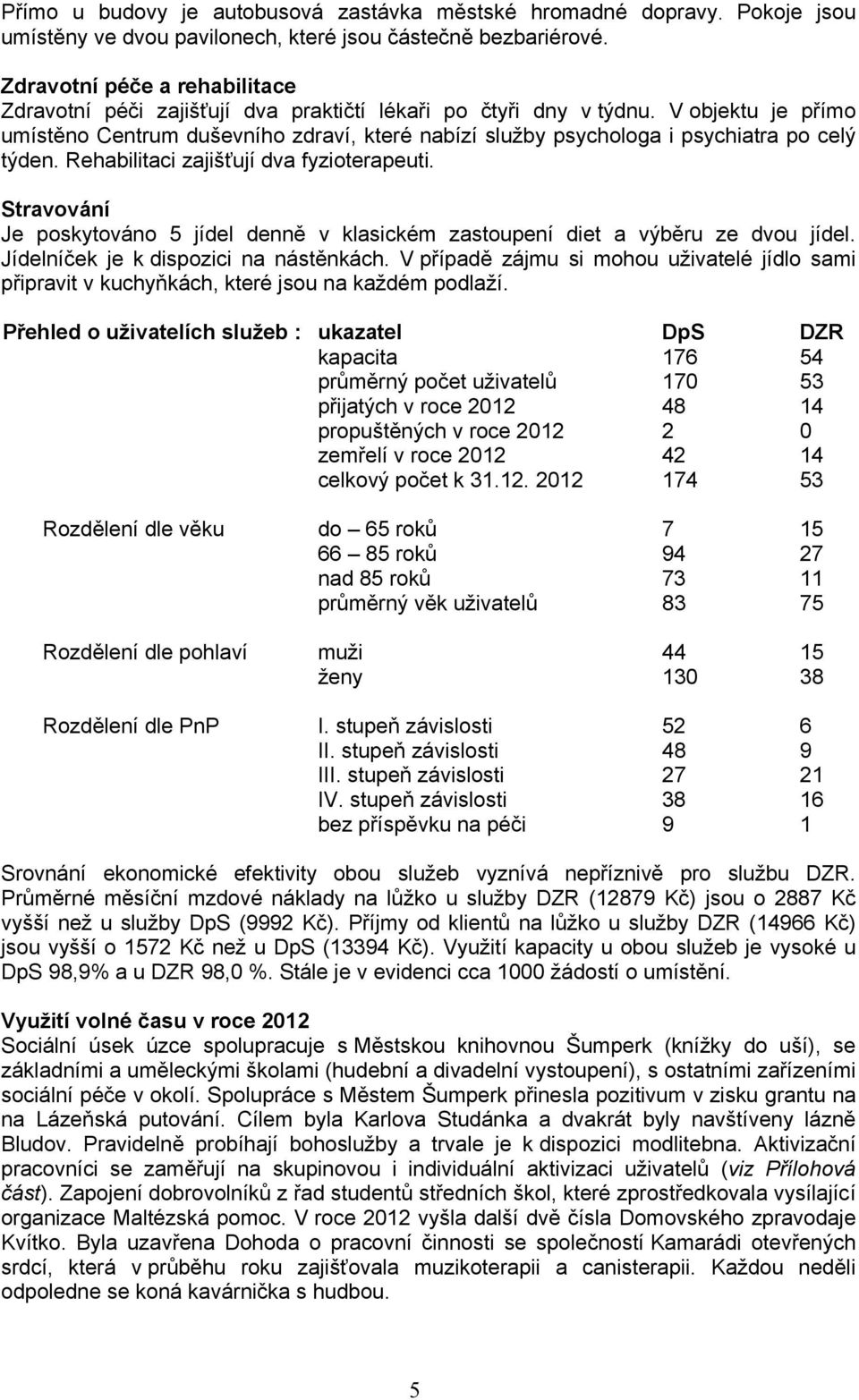 V objektu je přímo umístěno Centrum duševního zdraví, které nabízí služby psychologa i psychiatra po celý týden. Rehabilitaci zajišťují dva fyzioterapeuti.