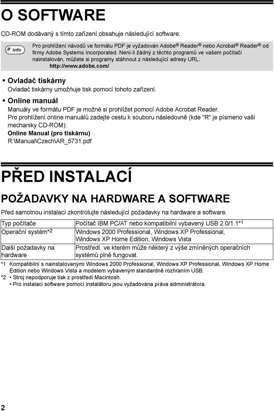 com/ Ovladač tiskárny Ovladač tiskárny umožńuje tisk pomocí tohoto zařízení. Online manuál Manuály ve formátu PDF je možné si prohlížet pomocí Adobe Acrobat Reader.