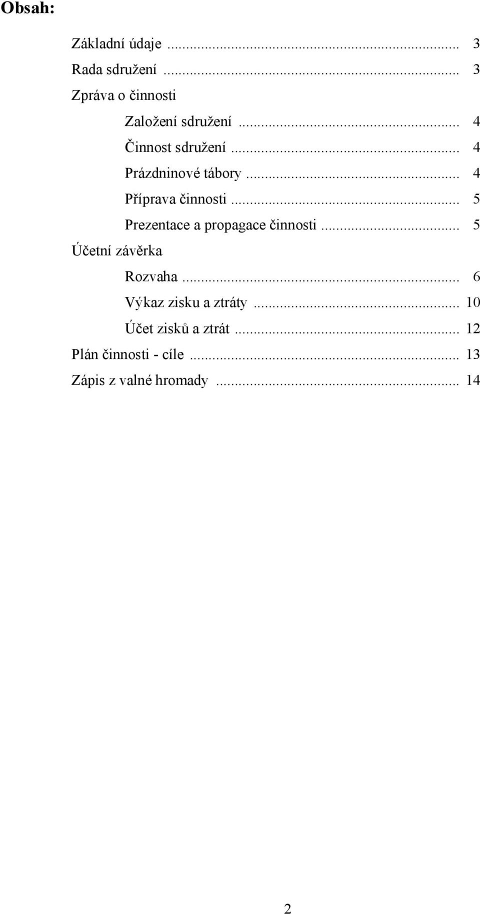 .. 5 Prezentace a propagace činnosti... 5 Účetní závěrka Rozvaha.