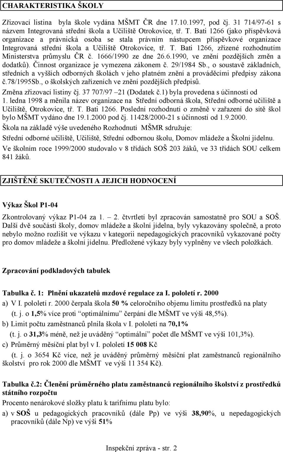 Bati 1266, zřízené rozhodnutím Ministerstva průmyslu ČR č. 1666/1990 ze dne 26.6.1990, ve znění pozdějších změn a dodatků). Činnost organizace je vymezena zákonem č. 29/1984 Sb.