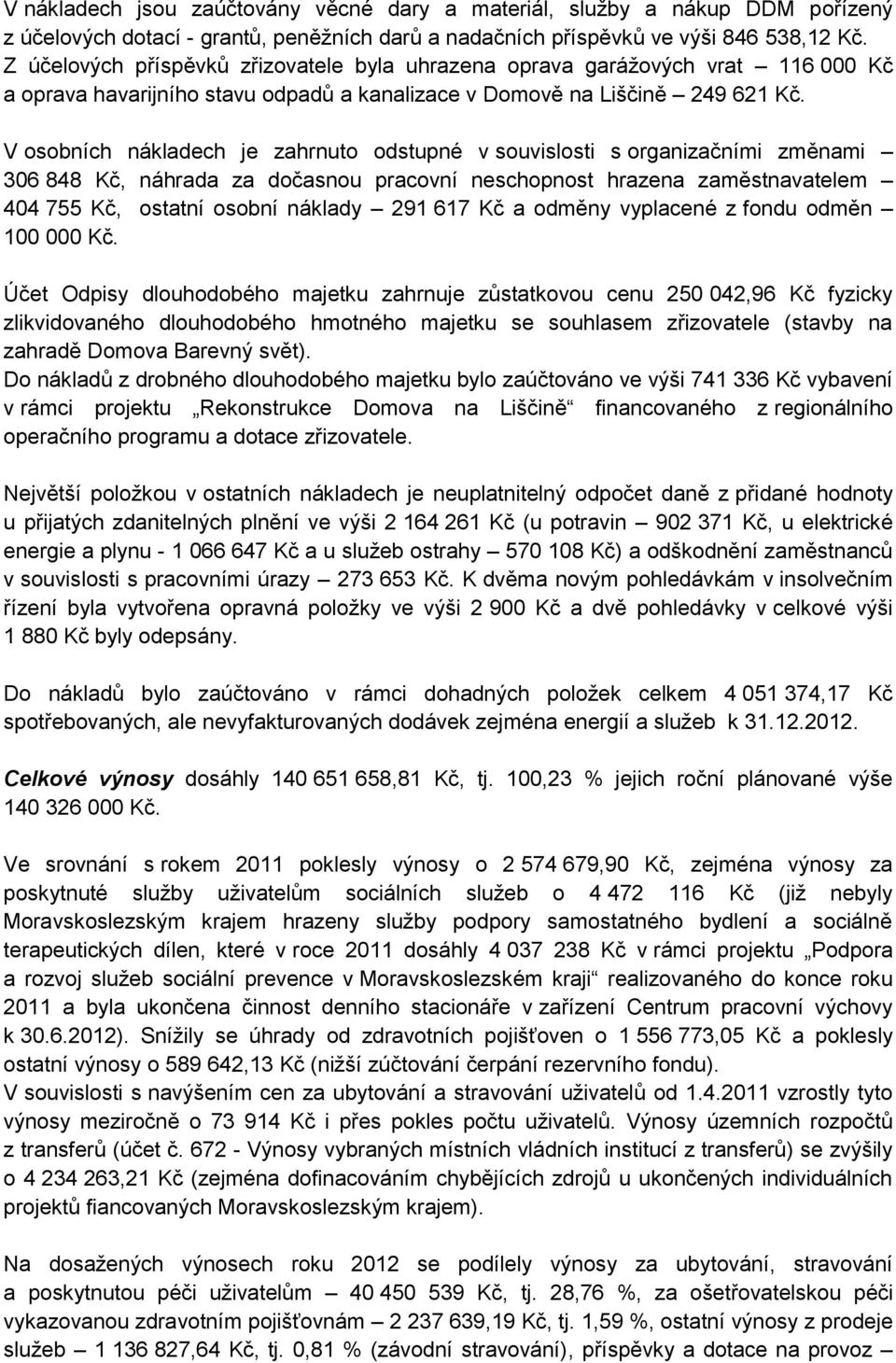 V osobních nákladech je zahrnuto odstupné v souvislosti s organizačními změnami 306 848 Kč, náhrada za dočasnou pracovní neschopnost hrazena zaměstnavatelem 404 755 Kč, ostatní osobní náklady 291 617