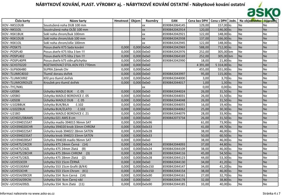 KOV--POSK75 Posuv.dveře K75 Sada kování 0,000 0,000 0x0x0 8590842042969 588,00 712,00 ks Ne Ne KOV--POSPL40 Posuv.dveře K75 lišta 3 bm!