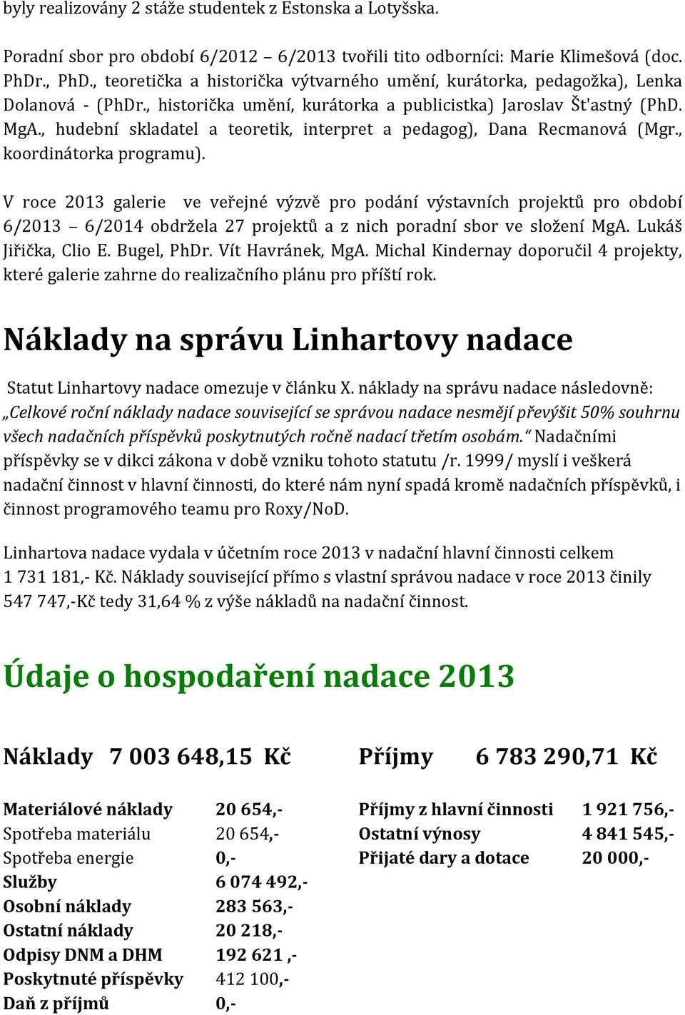 , hudební skladatel a teoretik, interpret a pedagog), Dana Recmanová (Mgr., koordinátorka programu).