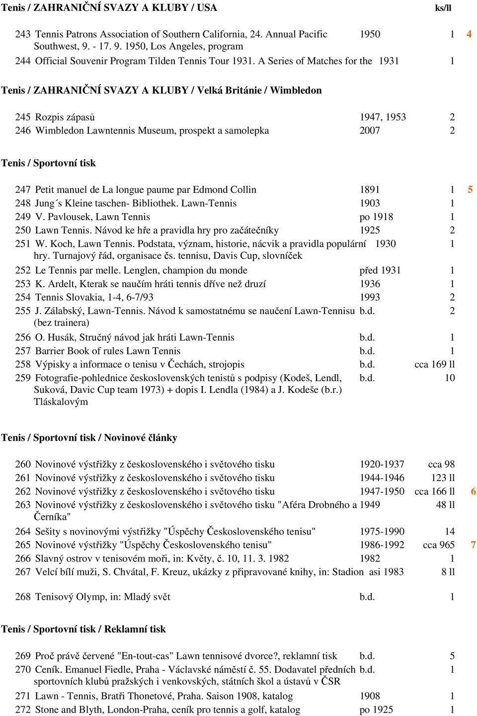 A Series of Matches for the 1931 1 Tenis / ZAHRANIČNÍ SVAZY A KLUBY / Velká Británie / Wimbledon 245 Rozpis zápasů 1947, 1953 2 246 Wimbledon Lawntennis Museum, prospekt a samolepka 2007 2 Tenis /
