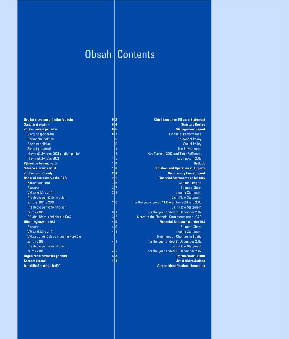 roky 2001 a 2000 Přehled o peněžních tocích za rok 2002 Příloha účetní závěrky dle CAS Účetní výkazy dle IAS Rozvaha Výkaz zisků a ztrát Výkaz o změnách ve vlastním kapitálu za rok 2002 Přehled o