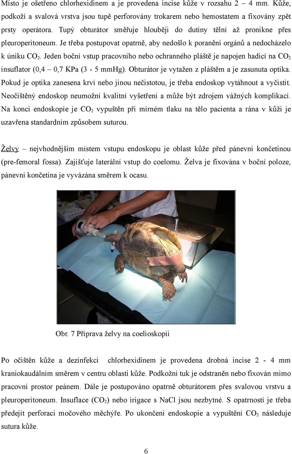 Jeden boční vstup pracovního nebo ochranného pláště je napojen hadicí na CO2 insuflator (0,4 0,7 KPa (3-5 mmhg). Obturátor je vytažen z pláštěm a je zasunuta optika.