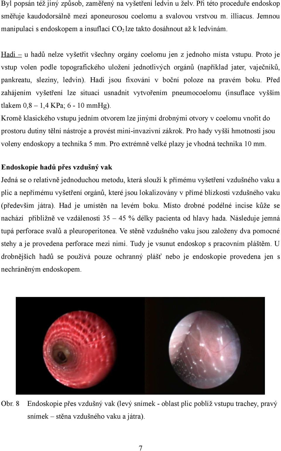 Proto je vstup volen podle topografického uložení jednotlivých orgánů (například jater, vaječníků, pankreatu, sleziny, ledvin). Hadi jsou fixováni v boční poloze na pravém boku.