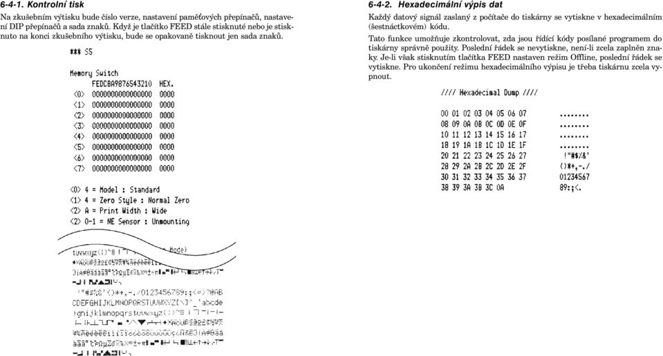 Hexadecimální výpis dat Každý datový signál zaslaný z počítače do tiskárny se vytiskne v hexadecimálním (šestnáctkovém) kódu.