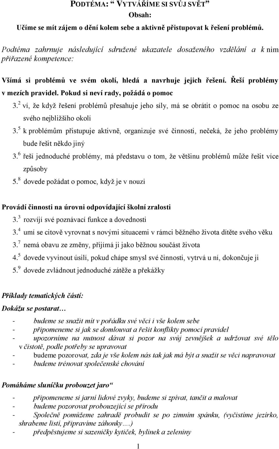 Pokud si neví rady, požádá o pomoc 3. 2 ví, že když řešení problémů přesahuje jeho síly, má se obrátit o pomoc na osobu ze svého nejbližšího okolí 3.