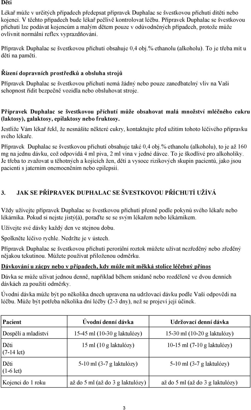 Přípravek Duphalac se švestkovou příchutí obsahuje 0,4 obj.% ethanolu (alkoholu). To je třeba mít u dětí na paměti.