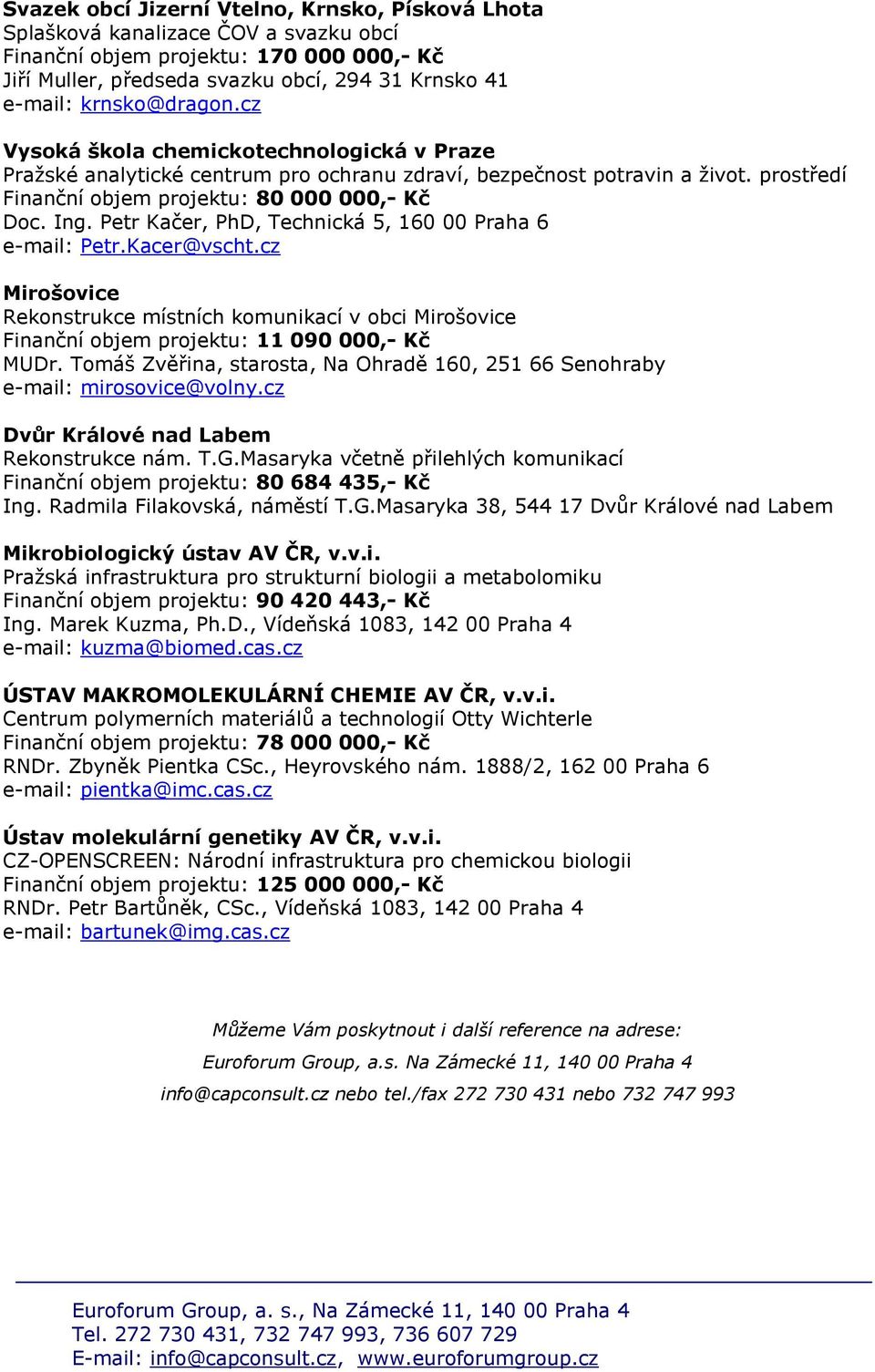 Petr Kačer, PhD, Technická 5, 160 00 Praha 6 e-mail: Petr.Kacer@vscht.cz Miršvice Reknstrukce místních kmunikací v bci Miršvice Finanční bjem prjektu: 11 090 000,- Kč MUDr.