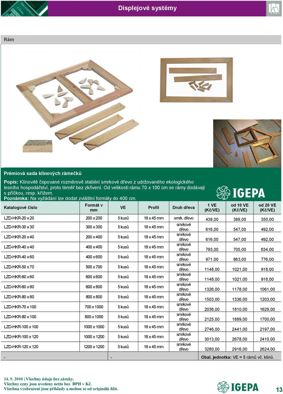 Formát v mm VE Profil Druh dřeva 1 VE od 10 VE od 20 VE LZDHKR20 x 20 200 x 200 5 kusů 18 x 45 mm smrk.