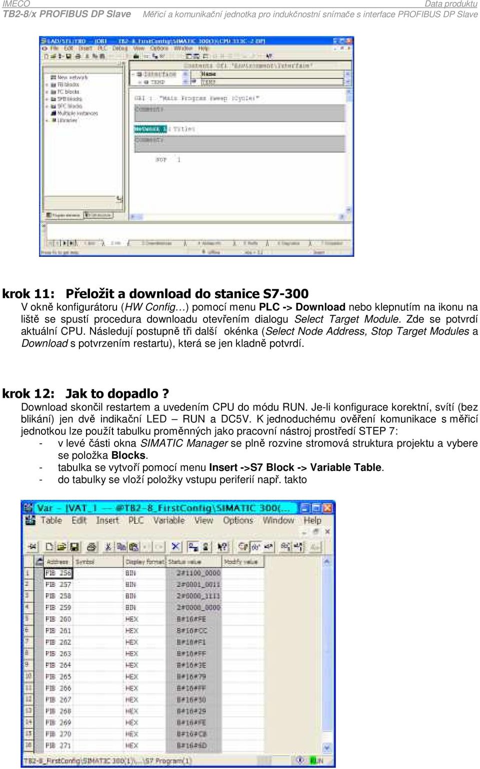 krok 12: Jak to dopadlo? Download skončil restartem a uvedením CPU do módu RUN. Je-li konfigurace korektní, svítí (bez blikání) jen dvě indikační LED RUN a DC5V.