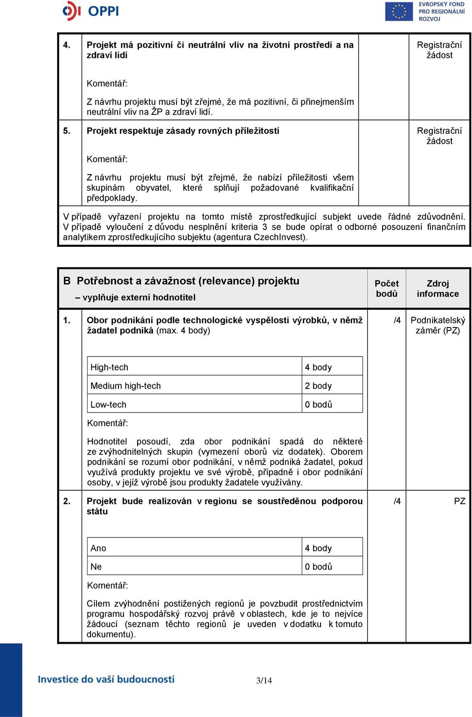 Projekt respektuje zásady rovných příležitostí Registrační žádost Z návrhu projektu musí být zřejmé, že nabízí příležitosti všem skupinám obyvatel, které splňují požadované kvalifikační předpoklady.