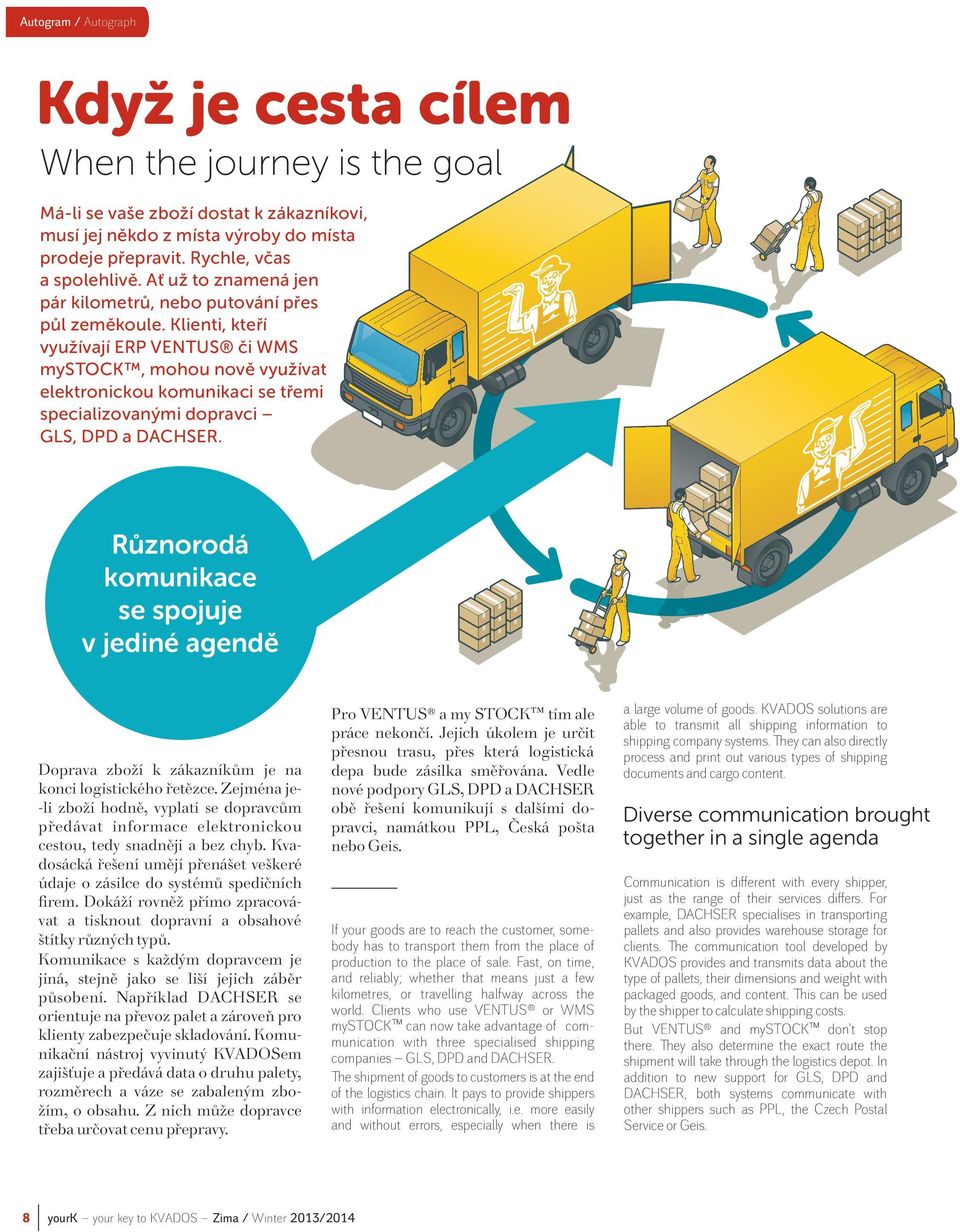 Klienti, kteří využívají ERP VENTUS či WMS mystock, mohou nově využívat elektronickou komunikaci se třemi specializovanými dopravci GLS, DPD a DACHSER.