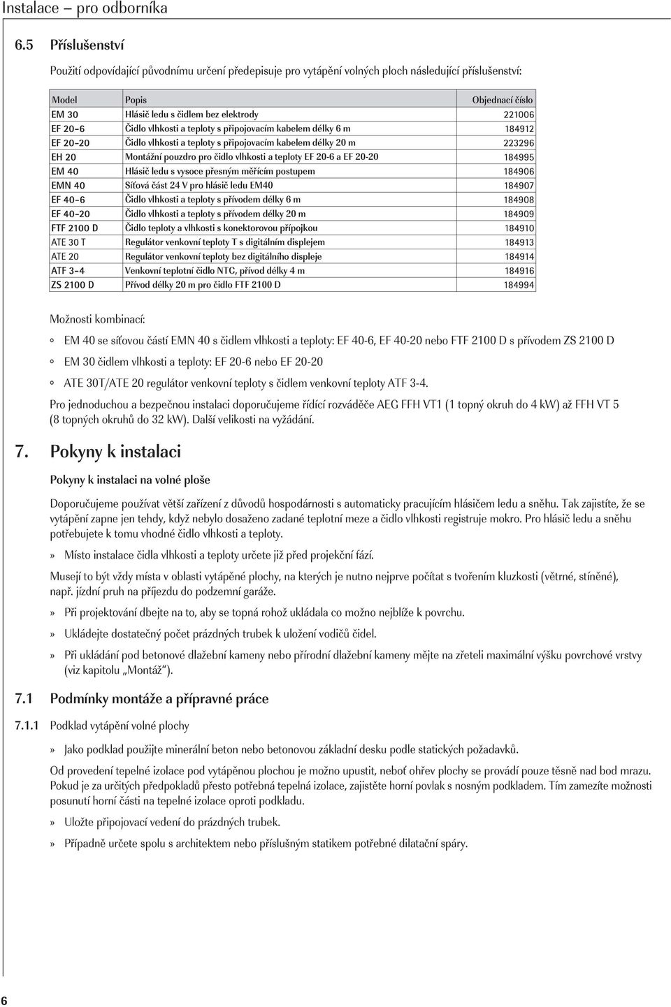 24 V pro hlásič ledu EM40 Čidlo vlhkosti a teploty s přívodem délky 6 m Čidlo vlhkosti a teploty s přívodem délky 20 m Čidlo teploty a vlhkosti s konektorovou přípojkou Regulátor venkovní teploty T s