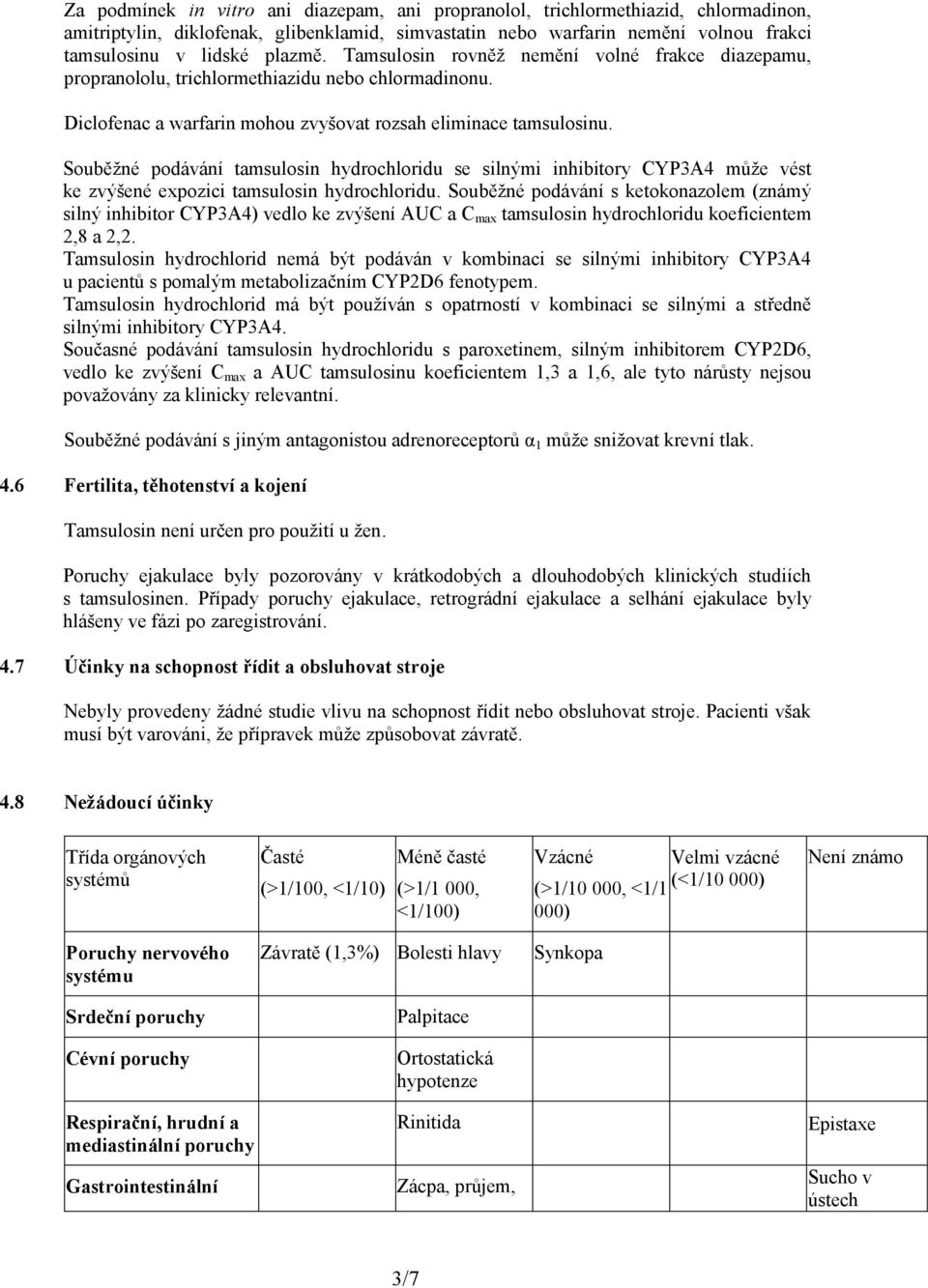 Souběžné podávání tamsulosin hydrochloridu se silnými inhibitory CYP3A4 může vést ke zvýšené expozici tamsulosin hydrochloridu.