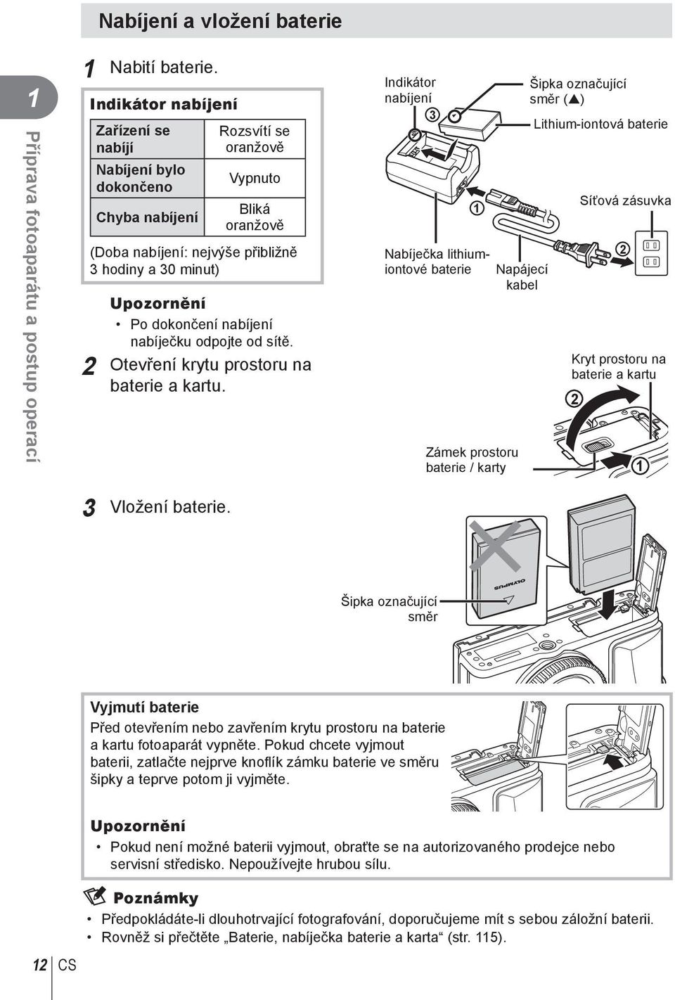 nabíjení nabíječku odpojte od sítě. 2 Otevření krytu prostoru na baterie a kartu.