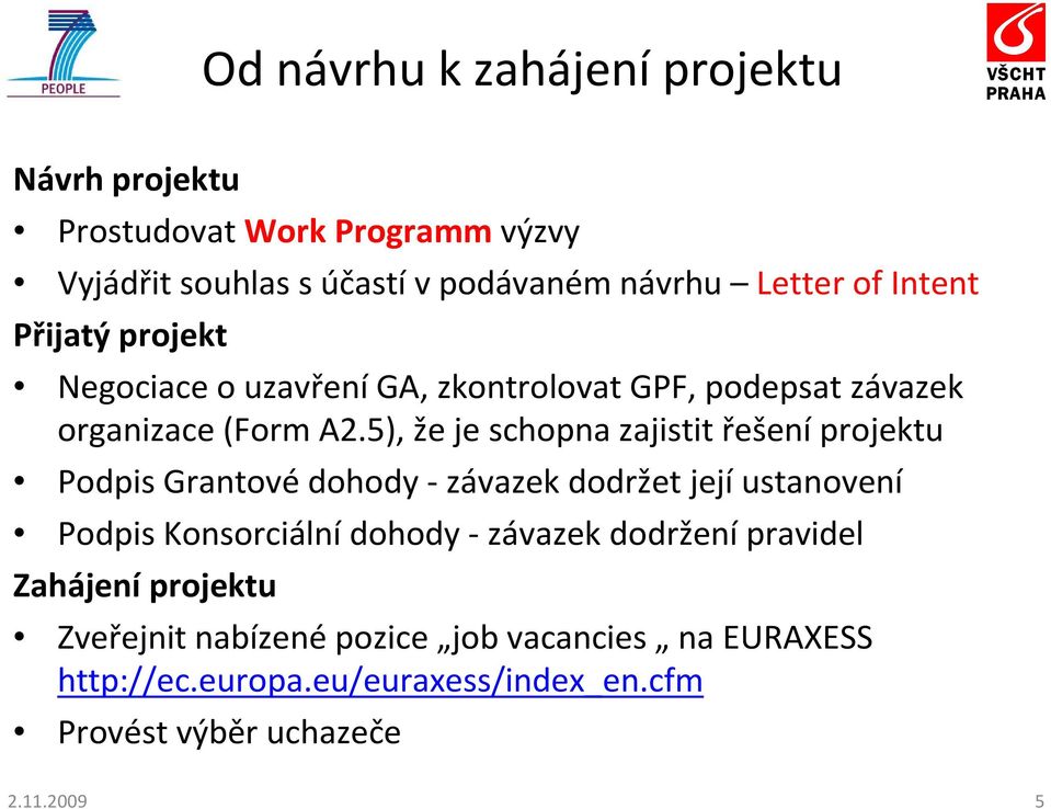 5), že je schopna zajistit řešení projektu Podpis Grantové dohody - závazek dodržet její ustanovení Podpis Konsorciální dohody -