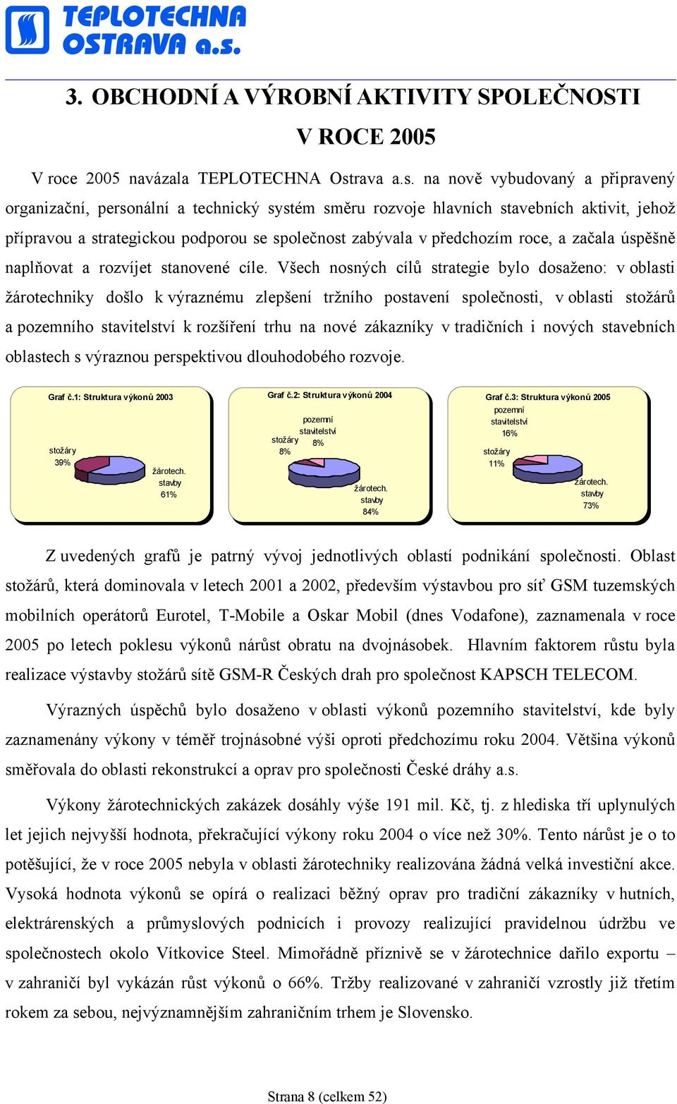 na nově vybudovaný a připravený organizační, personální a technický systém směru rozvoje hlavních stavebních aktivit, jehož přípravou a strategickou podporou se společnost zabývala v předchozím roce,