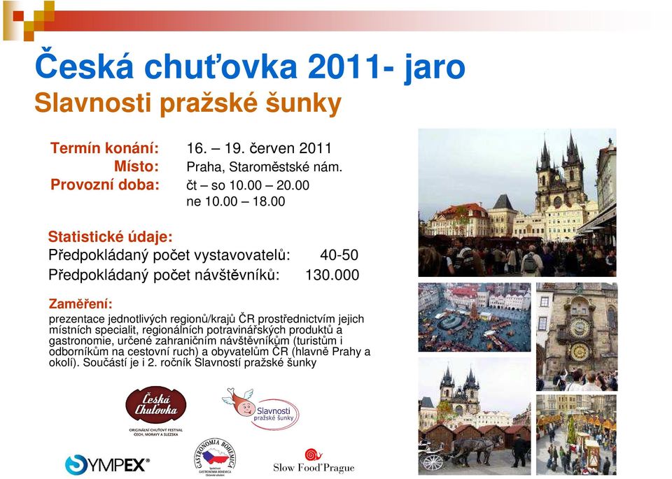 000 Zaměření: prezentace jednotlivých regionů/krajůčr prostřednictvím jejich místních specialit, regionálních potravinářských produktů a