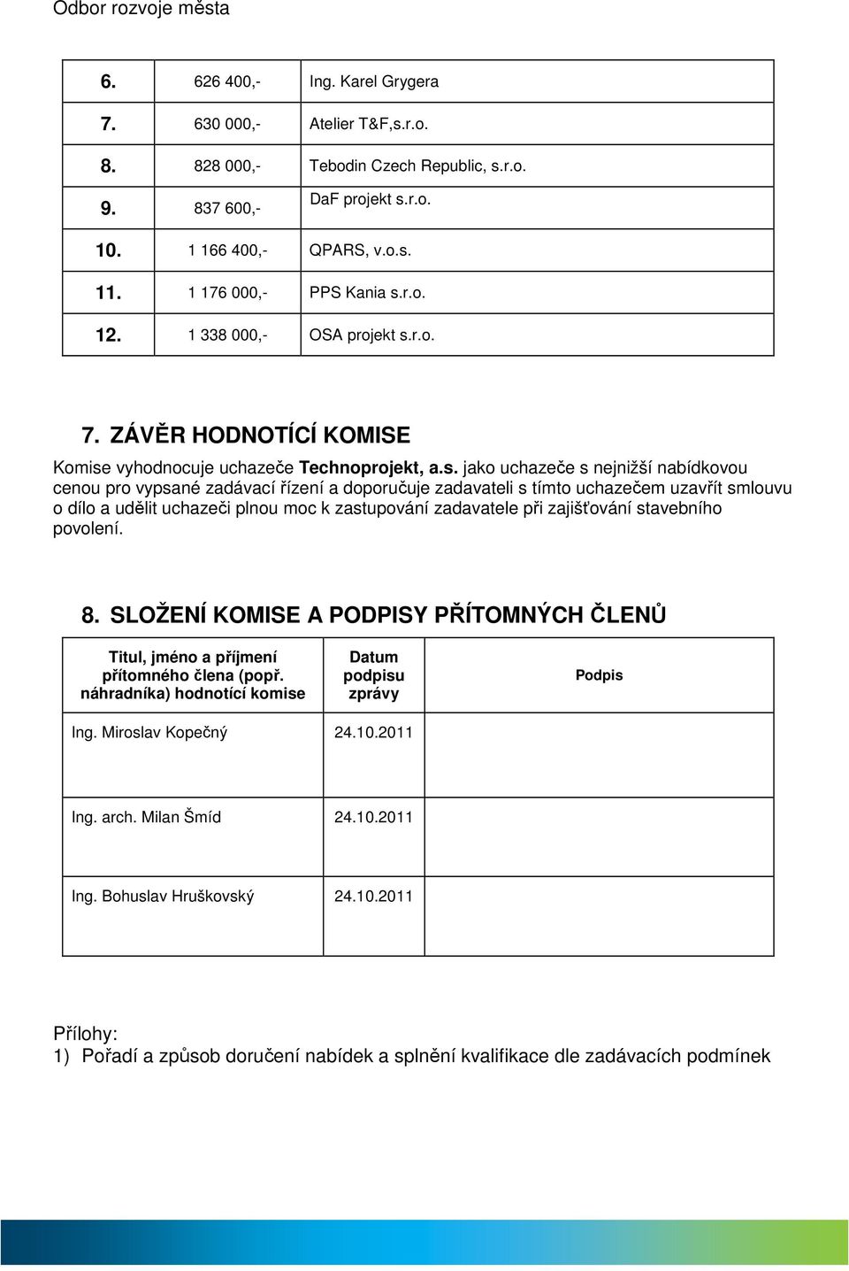 r.o. 7. ZÁVĚR HODNOTÍCÍ KOMISE Komise