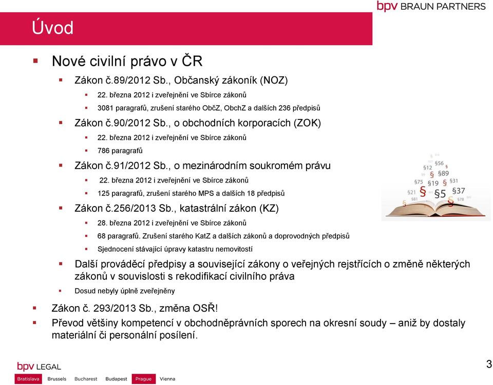 března 2012 i zveřejnění ve Sbírce zákonů 125 paragrafů, zrušení starého MPS a dalších 18 předpisů Zákon č.256/2013 Sb., katastrální zákon (KZ) 28.