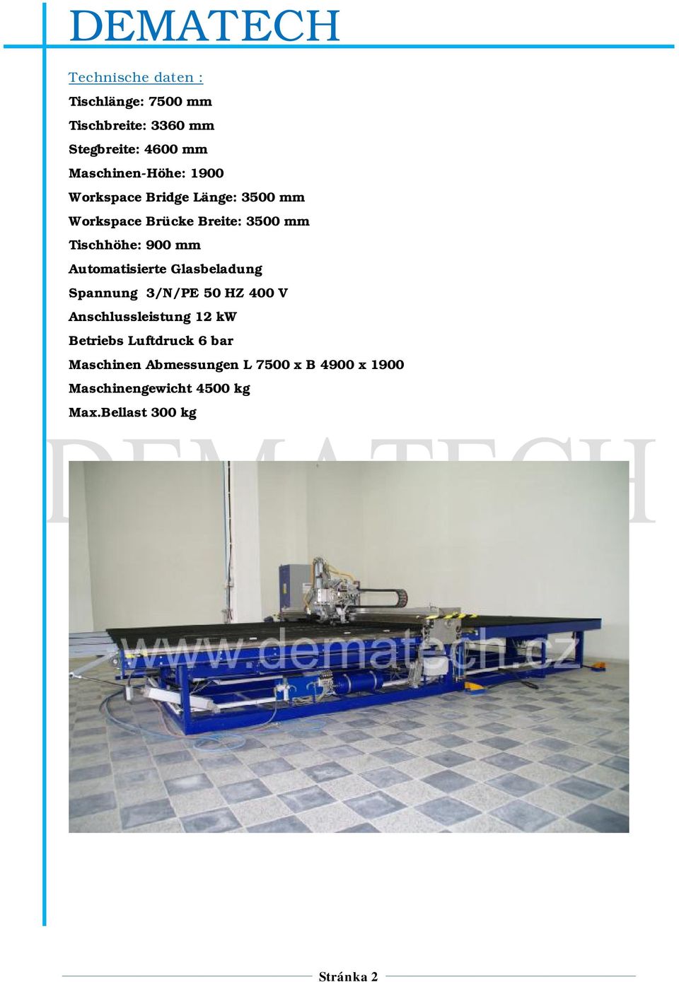 Automatisierte Glasbeladung Spannung 3/N/PE 50 HZ 400 V Anschlussleistung 12 kw Betriebs