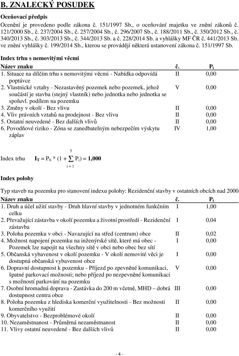 , kterou se provádějí některá ustanovení zákona č. 151/1997 Sb. Index trhu s nemovitými věcmi Název znaku č. P i 1. Situace na dílčím trhu s nemovitými věcmi - Nabídka odpovídá II 0,00 poptávce 2.