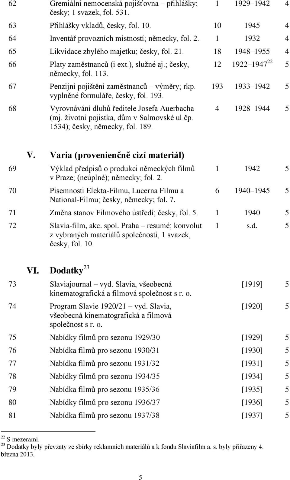 vyplněné formuláře, česky, fol. 193. 68 yrovnávání dluhů ředitele Josefa Auerbacha (mj. životní pojistka, dům v Salmovské ul.čp. 1534); česky, německy, fol. 189.