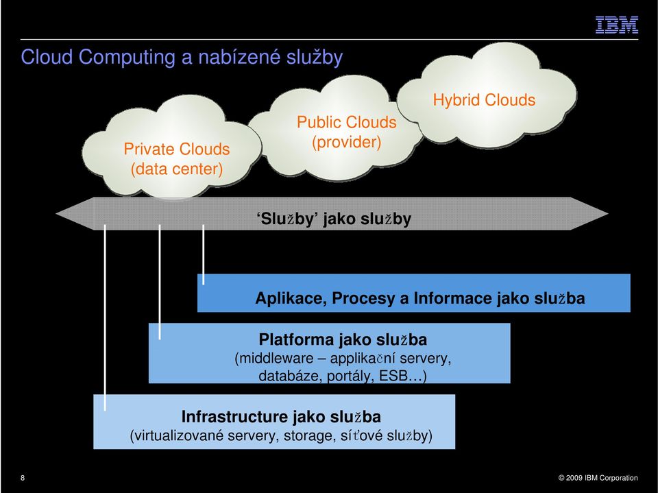 služba Platforma jako služba (middleware applikační servery, databáze, portály,