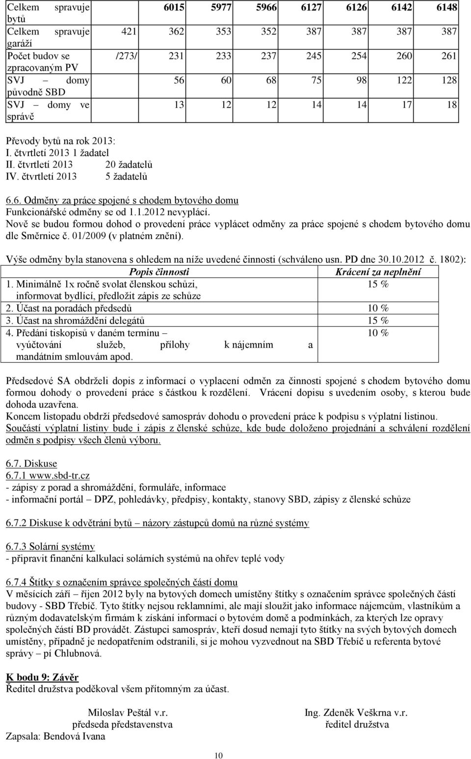 1.2012 nevyplácí. Nově se budou formou dohod o provedení práce vyplácet odměny za práce spojené s chodem bytového domu dle Směrnice č. 01/2009 (v platném znění).