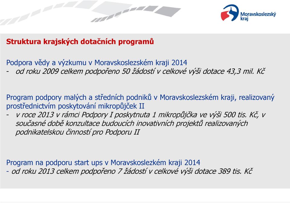 Kč Program podpory malých a středních podniků v Moravskoslezském kraji, realizovaný prostřednictvím poskytování mikropůjček II - v roce 2013 v rámci