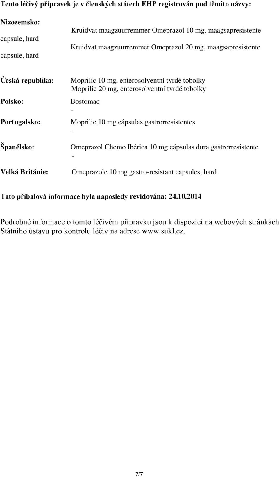 enterosolventní tvrdé tobolky Bostomac Moprilic 10 mg cápsulas gastrorresistentes Omeprazol Chemo Ibérica 10 mg cápsulas dura gastrorresistente Omeprazole 10 mg gastroresistant capsules, hard