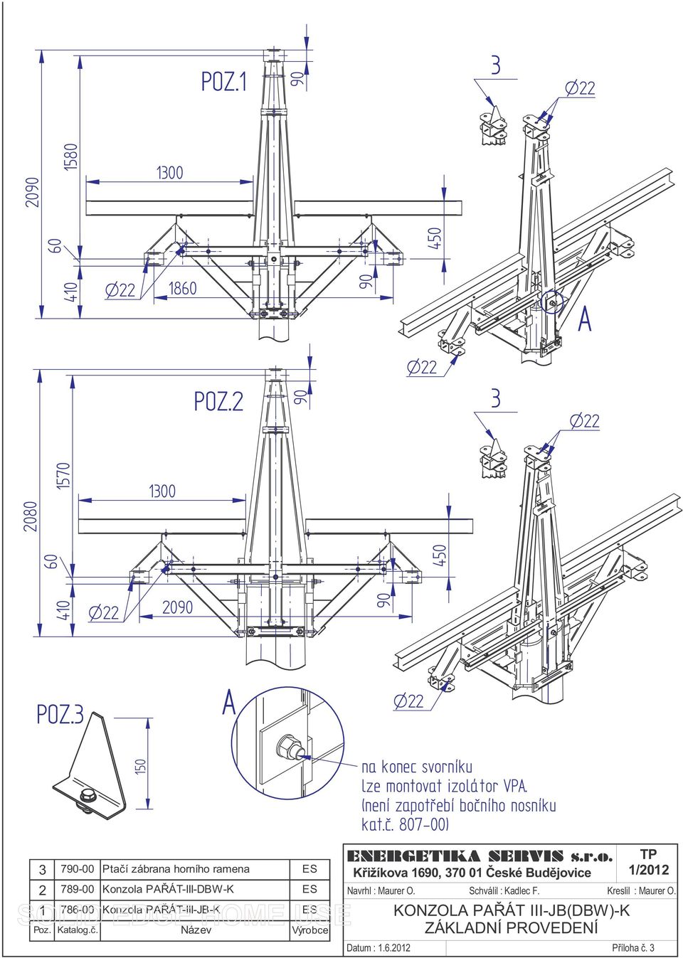 (nenízapotřebíbočního nosníku kat.č. 807-00) ENERGETIKA SERVIS s.r.o. Křižíkova 1690, 370 01 České Budějovice TP 1/2012 Navrhl : Maurer O.