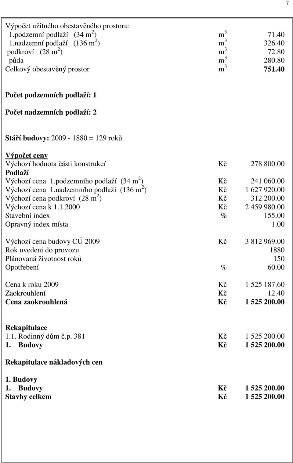 00 Podlaží Výchozí cena 1.podzemního podlaží (34 m 2 ) Kč 241 060.00 Výchozí cena 1.nadzemního podlaží (136 m 2 ) Kč 1 627 920.00 Výchozí cena podkroví (28 m 2 ) Kč 312 200.00 Výchozí cena k 1.1.2000 Kč 2 459 980.