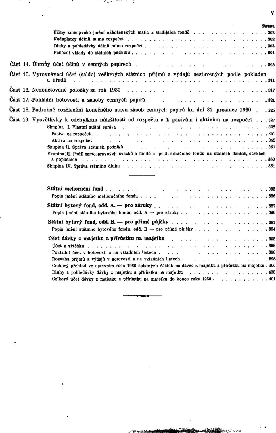 ...... 305 Vyrovnávací účet (saldo) veškerých státních příjmů a výdajů sestavených podle pokladen a úřadů Nedoúčtované položky za rok 1930 Podrobné rozčlenění konečného stavu zásob cenných papírů ku dni 31.