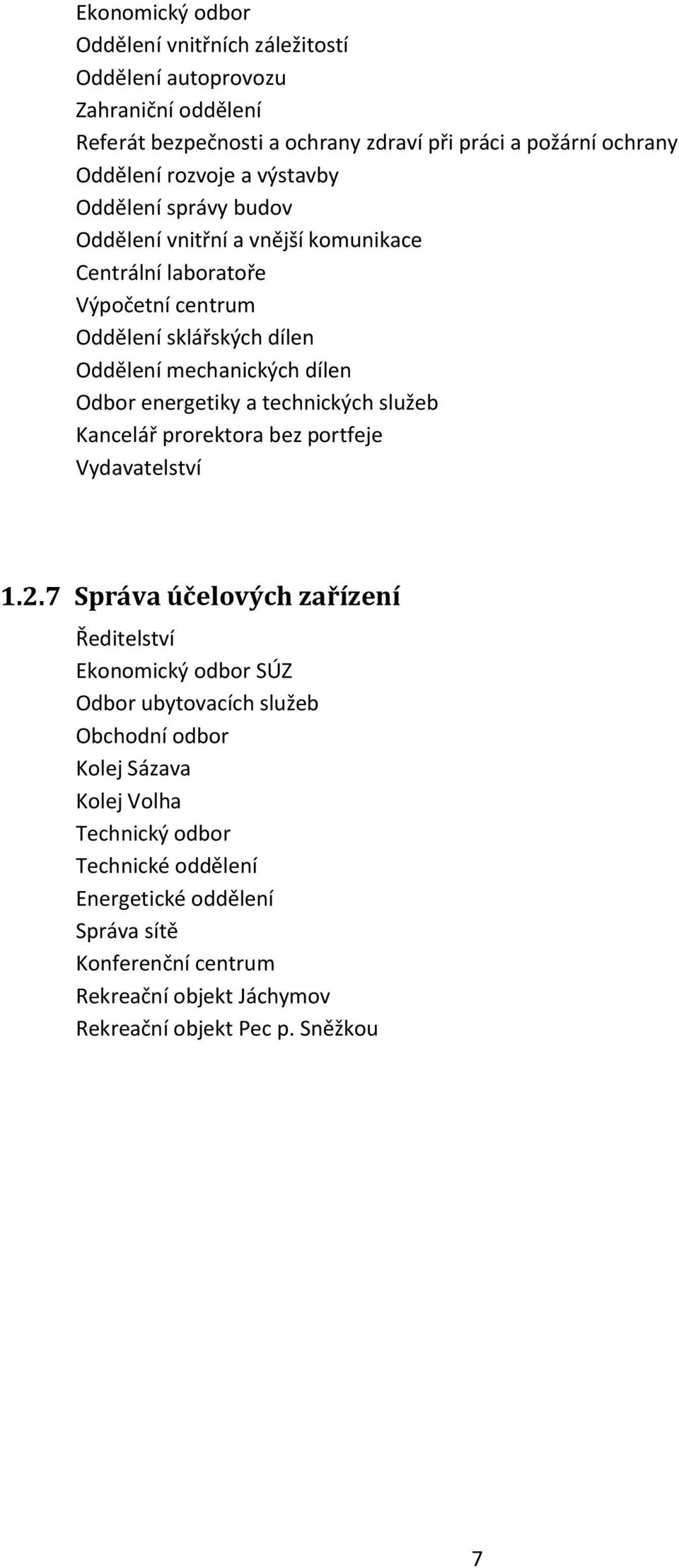 energetiky a technických služeb Kancelář prorektora bez portfeje Vydavatelství 1.2.