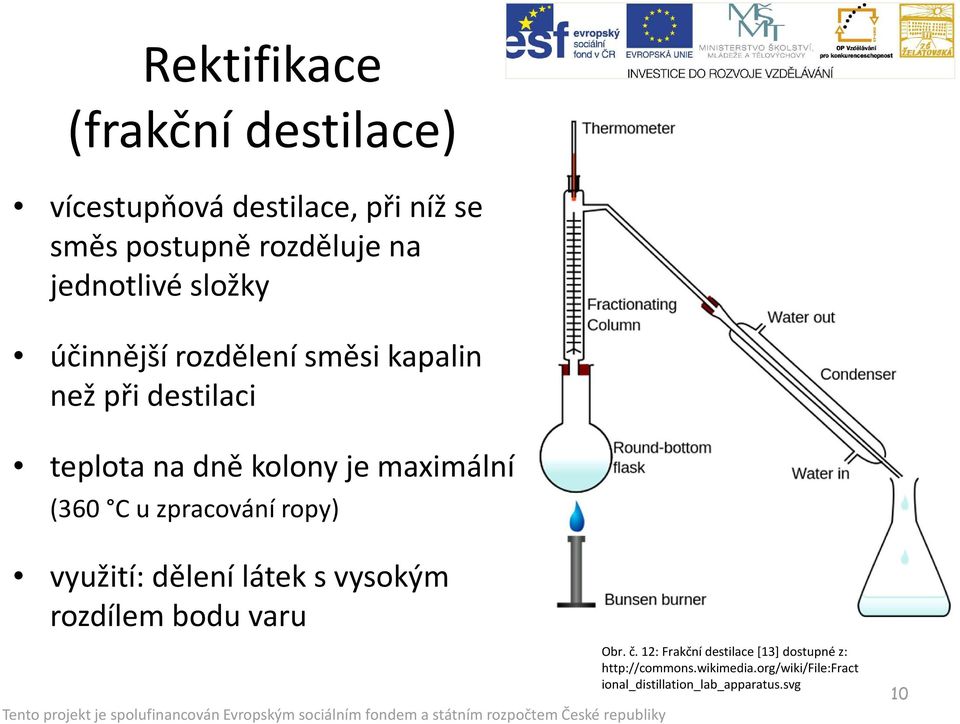 maximální (360 C u zpracování ropy) využití: dělení látek s vysokým rozdílem bodu varu Obr. č.