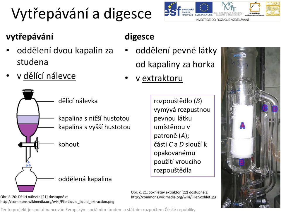 umístěnou v patroně (A); části Ca Dslouží k opakovanému použití vroucího rozpouštědla Obr. č. 20: Dělící nálevka [21] dostupné z: http://commons.