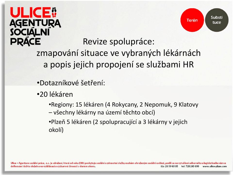 Regiony: 15 lékáren (4 Rokycany, 2 Nepomuk, 9 Klatovy všechny lékárny