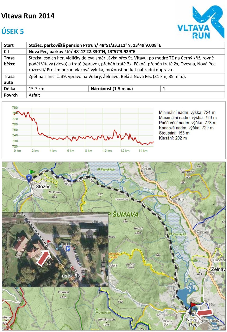 Vltavu, po modré TZ na Černý kříž, rovně podél Vltavy (vlevo) a tratě (vpravo), přeběh tratě 3x, Pěkná, přeběh tratě 2x, Ovesná,