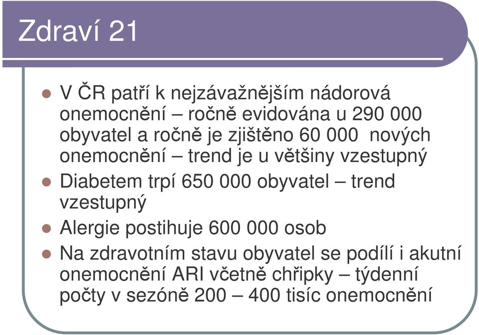 obyvatel trend vzestupný Alergie postihuje 600 000 osob Na zdravotním stavu obyvatel