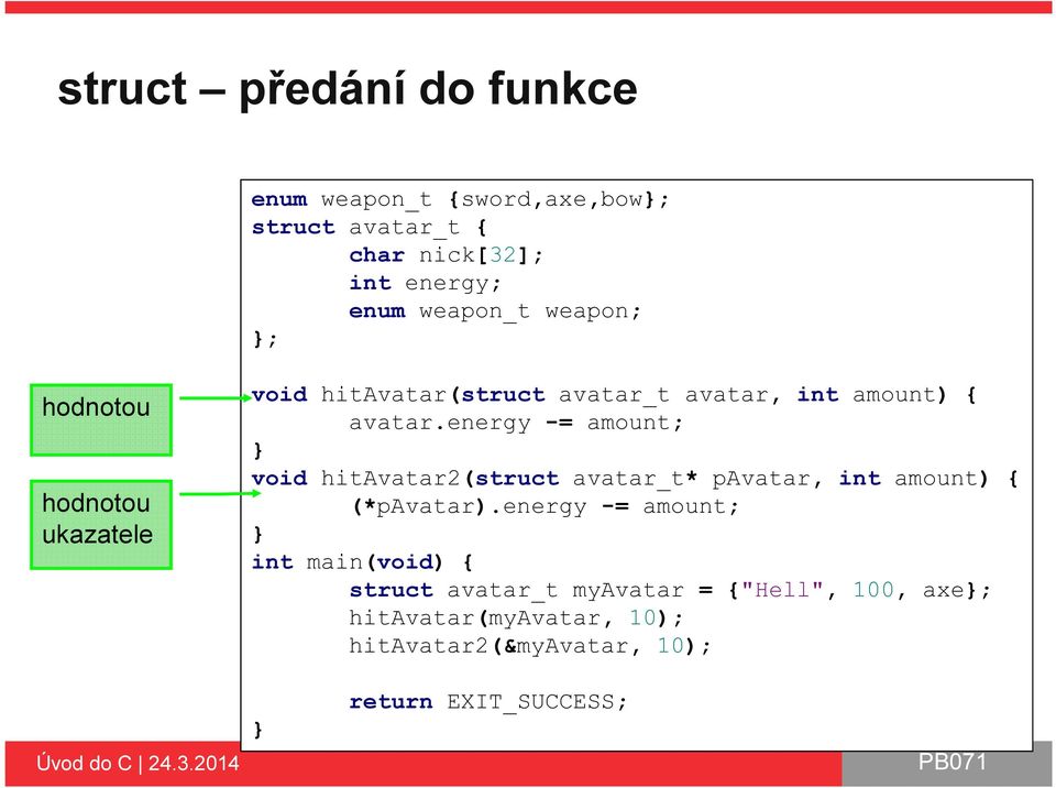 energy -= amount; } void hitavatar2(struct avatar_t* pavatar, int amount) { (*pavatar).