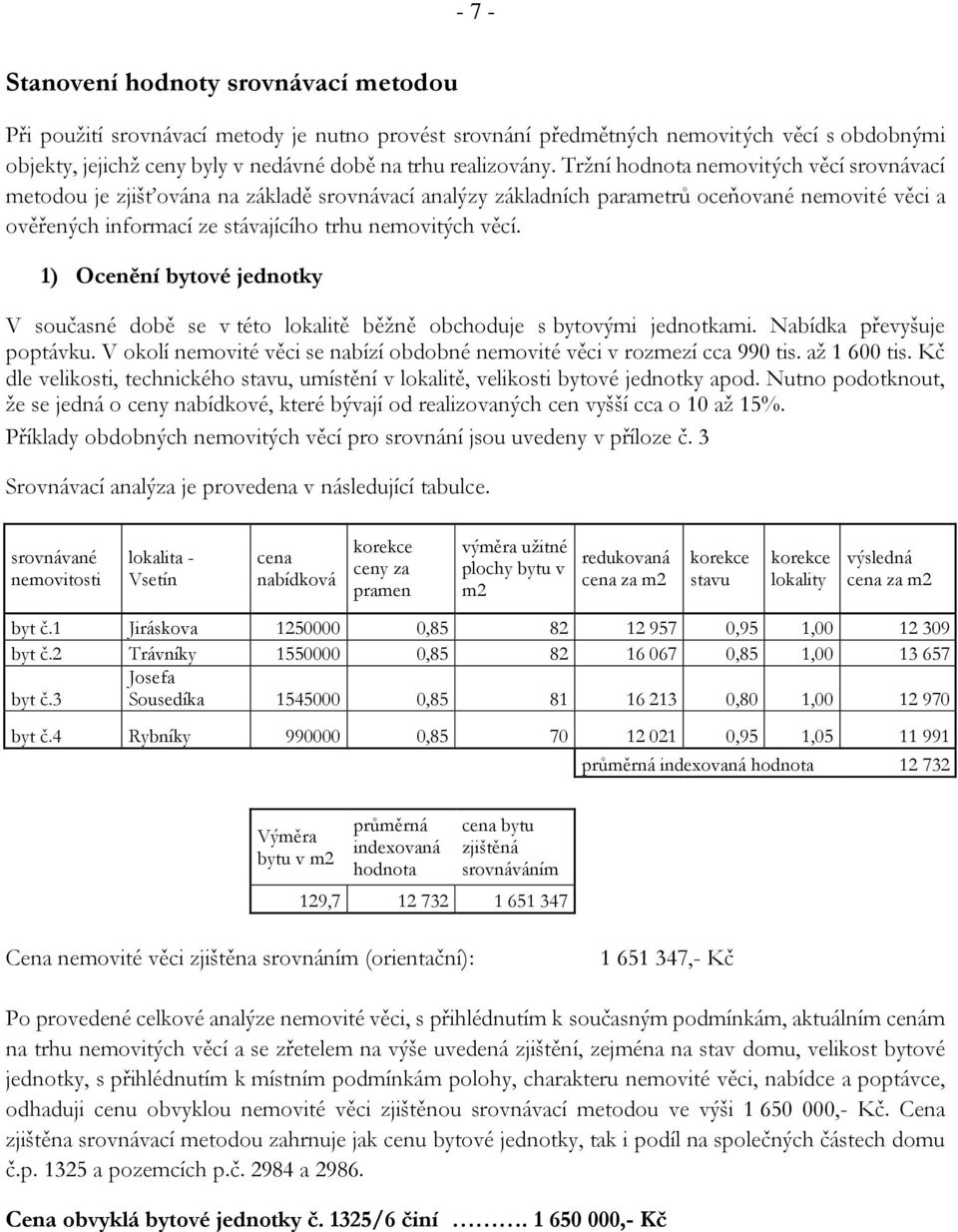 Tržní hodnota nemovitých věcí srovnávací metodou je zjišťována na základě srovnávací analýzy základních parametrů oceňované nemovité věci a ověřených informací ze stávajícího trhu nemovitých věcí.