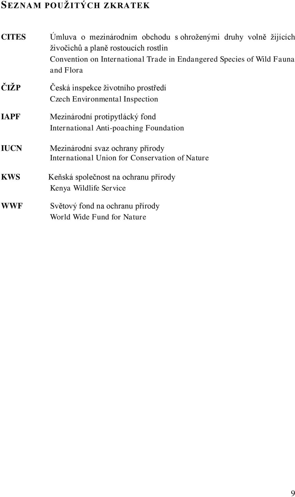 Environmental Inspection Mezinárodní protipytlácký fond International Anti-poaching Foundation Mezinárodní svaz ochrany přírody International
