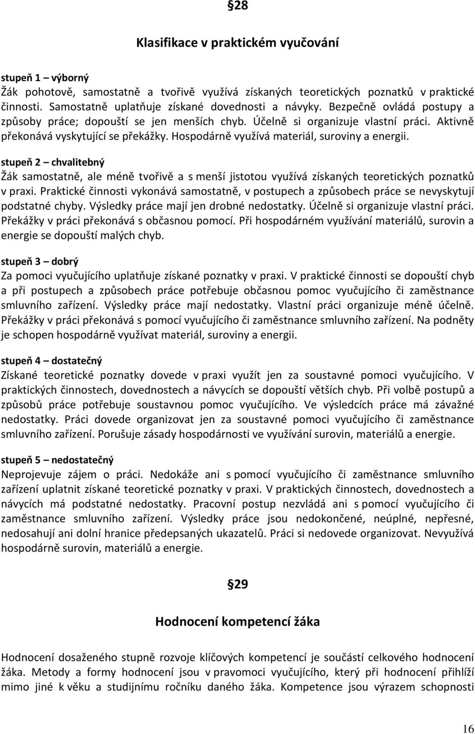 Hospodárně využívá materiál, suroviny a energii. stupeň 2 chvalitebný Žák samostatně, ale méně tvořivě a s menší jistotou využívá získaných teoretických poznatků v praxi.