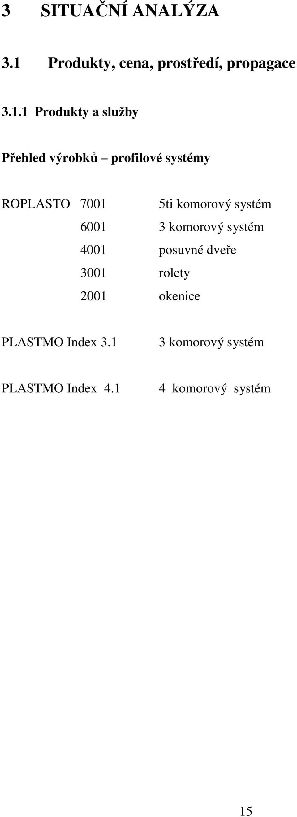 1 Produkty a služby Přehled výrobků profilové systémy ROPLASTO 7001 5ti