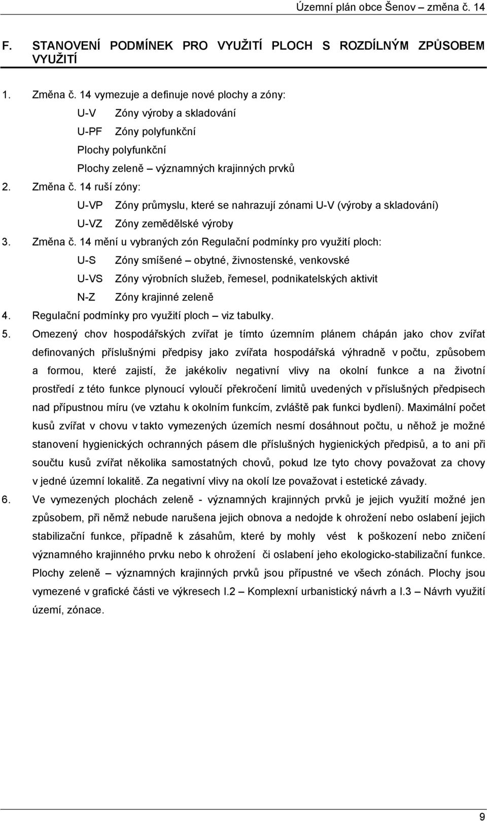 14 ruší zóny: U-VP Zóny průmyslu, které se nahrazují zónami U-V (výroby a skladování) U-VZ Zóny zemědělské výroby 3. Změna č.