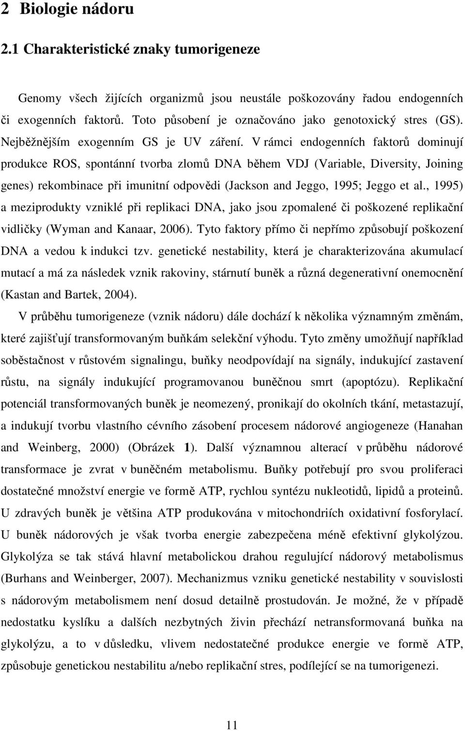 V rámci endogenních faktorů dominují produkce ROS, spontánní tvorba zlomů DNA během VDJ (Variable, Diversity, Joining genes) rekombinace při imunitní odpovědi (Jackson and Jeggo, 1995; Jeggo et al.